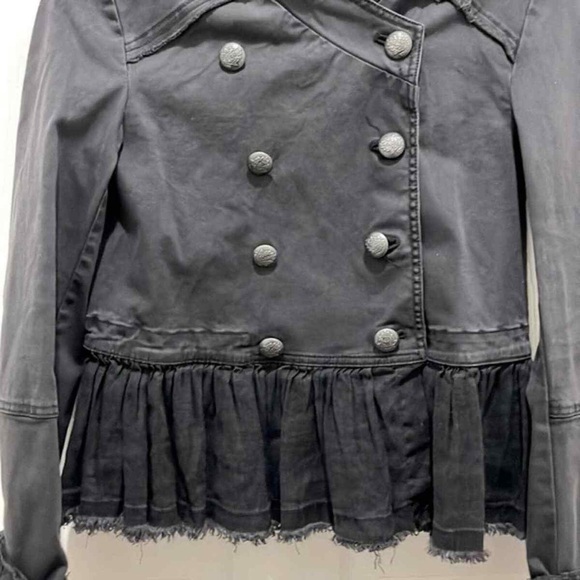 Free People Black Military Double Breasted Ruffle Hem Jacket size small - Picture 4 of 7